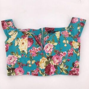 GI7 Blue Floral Print Underwire Crop Top Size Medium